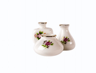 Three vase with floral ornament isolated on white 