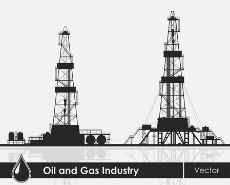 Set of oil rigs silhouettes