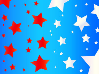 Bright Blue Colored American Patriotic Vector  Background with Red and White Stars