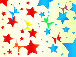 Obraz premium Brightly Colored Rainbow Silhoettes Dance Across a Red White and Blue Starry Sky in Celebration of Marriage Equality in the US