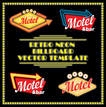 Retro Neon Motel Billboard Vector Template