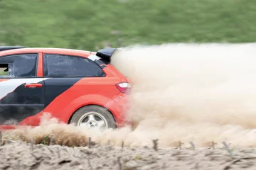 Fotobehang Rally car in dirt track © toa555