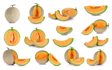 Collection cantaloupe melon fruit isolated on the white backgrou