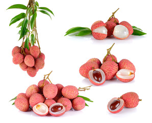 Collection Lychee or Litchi isolated on the white background