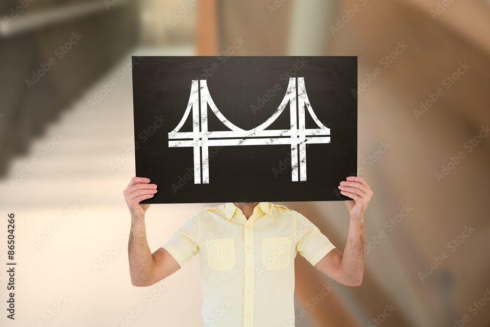 Poster composite image of casual man showing board