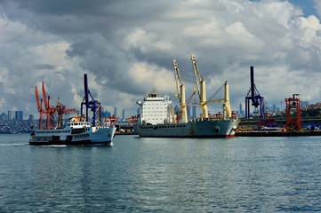 Fototapeta premium Steamer and transport ship at haydarpasha port istanbul