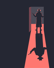Armed man standing in a doorway. Silhouette. Retro style illustration.
 - obrazy, fototapety, plakaty
