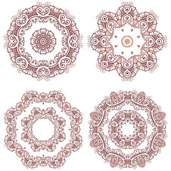 Circular floral ornament set Mehndi Henna Tattoo Mandala or