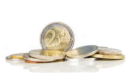 two euro coin on white background