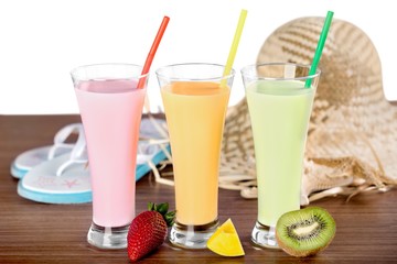 Mango, yogurt, straw.