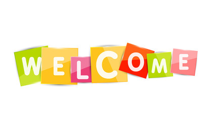 Welcome word with each letter on separate square plate