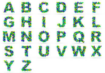 3D cube alphabet colorful font style.