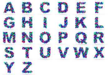 3D cube alphabet colorful font style.