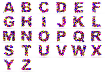 3D cube alphabet colorful font style.