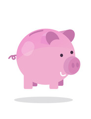 Smile pink piggy bank isolated on white background. flat design