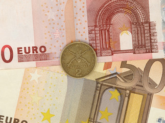 Euro and drachma.