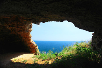 sea view from the cave sky