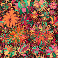 Vintage floral motif ethnic seamless background.
