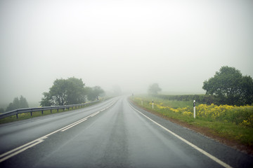 Fototapeta na wymiar Empty foggy country road at summer.