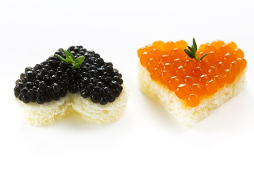 toasts with black and red caviar