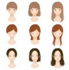 いろんな長さと色のヘアスタイルの可愛い女の子