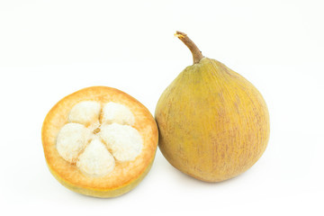 Santol seed tropical fruit on white