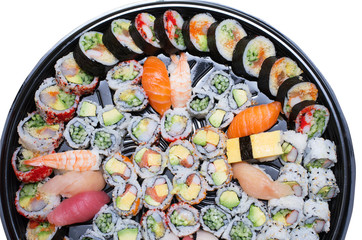 Different varieties  of sushis on a platter