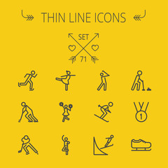 Sports thin line icon set