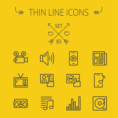 Mutimedia thin line icon set