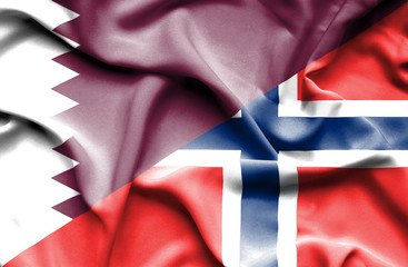 Fototapeta premium Waving flag of Norway and Qatar