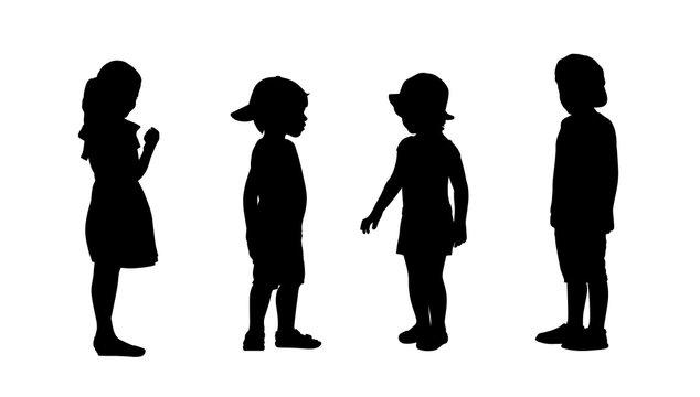children standing silhouettes set 4