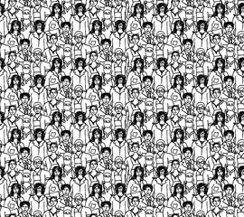 Crowd doctors seamless pattern black and white