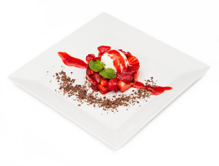 Strawberry ice cream sundae isolated