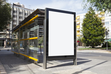 Blank billboard in a bus stop - obrazy, fototapety, plakaty