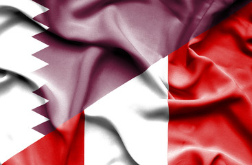 Waving flag of Peru and Qatar