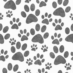 Fototapeta na wymiar Gray and White Dog Paw Prints Tile Pattern Repeat Background