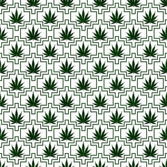 Green and White Marijuana Tile Pattern Repeat Background