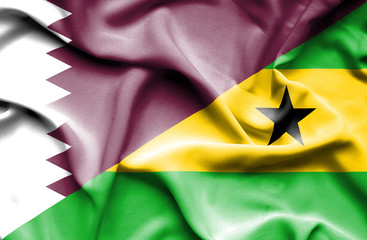 Waving flag of Sao Tome and Principe and Qatar