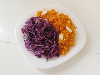 Carrot and cabbage salads.