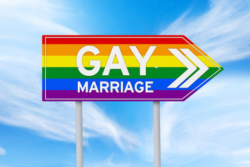 Colorful signpost of gay marriage