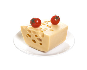 Кусок сыра с помидорами черри