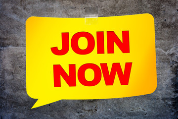 "Join now" in the yellow banner textural background. Design temp