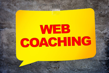 "Web coaching" in the yellow banner textural background. Design