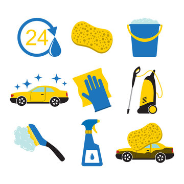 Car wash tools icons.