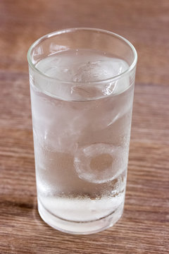 glass of water on wood background