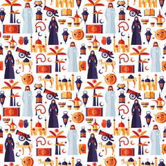 Ramadan Kareem icons set of Arabian flat design.