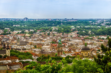 Fototapeta premium Top view of old city, Lviv, Ukraine.