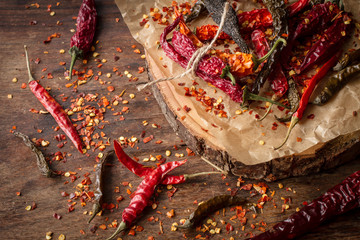 dry  chili pepper on a wooden background