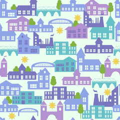 Seamless pattern with houses. Vector illustration