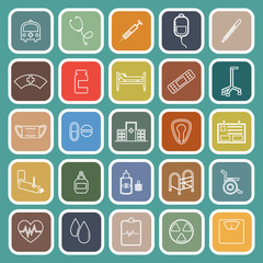 Hospital line flat icons on green background